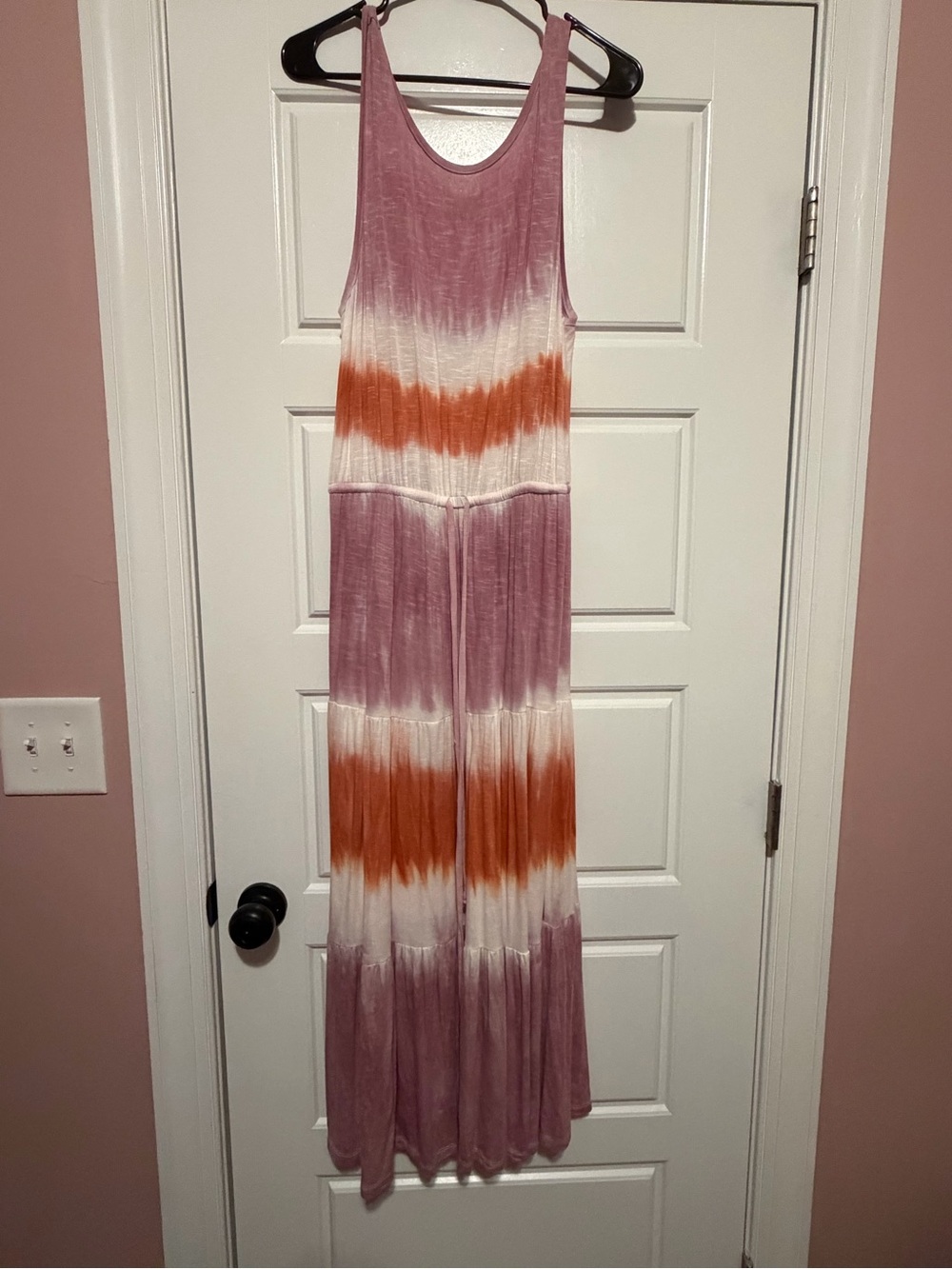 Tie-Dye Sleeveless Maxi Dress in Dusty Rose & Orange